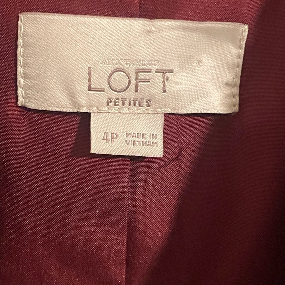 Loft One Button, Collarless Blazer (Wine/Maroon C… - image 2
